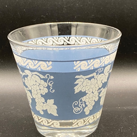 Hazel Atlas Rocks Glasses "ATC41" matt blue & white silver rim 8oz VTG 1960's - Picture 4 of 6